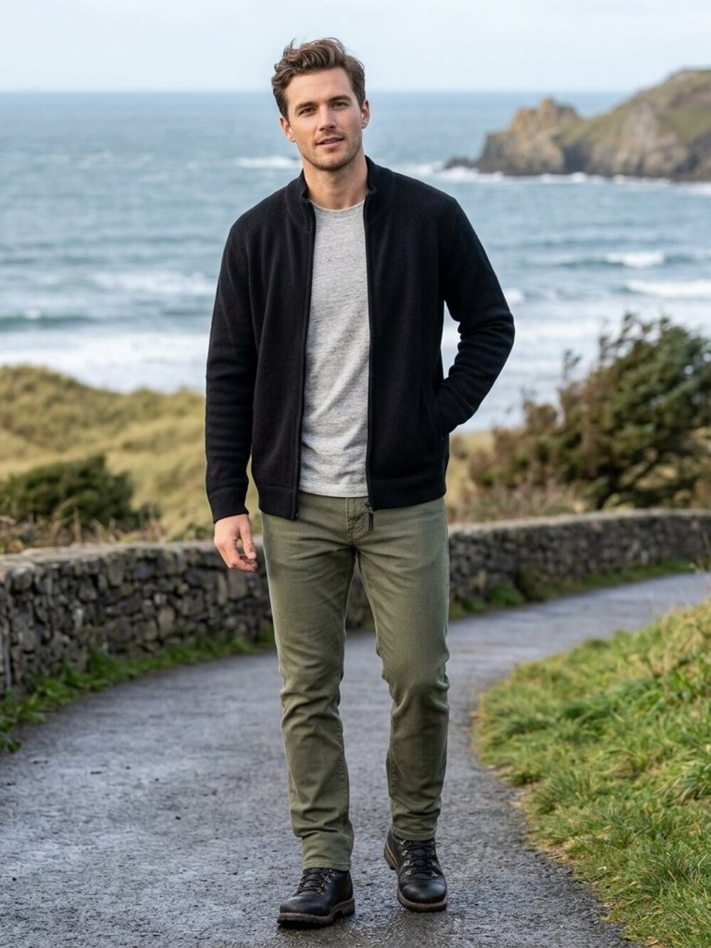 New Zealand Merino Fleece 100% Wool Black Full-Zip Jacket Sz M